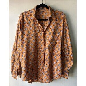 REUNION Cotton Rayon Orange Geometric Long Sleeve Button-Up Shirt Men Medium